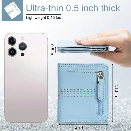 Vista 3 de APHISON Cartera de mujer con diseño de dibujos animados para niñas, diseño de doble tirón, multifuncional, Hodlers, 04A125BLUE