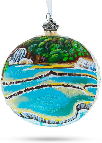 Vista 6 de Kuang Si Cascada, Laos Bola De Cristal Adorno De Navidad 4 Pulgadas