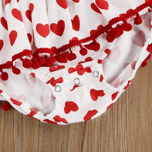 Vista 6 de Conjunto de ropa de 2 piezas para bebé recién nacida, para el día de San Valentín, manga con vuelo, estampado de corazón, tutú