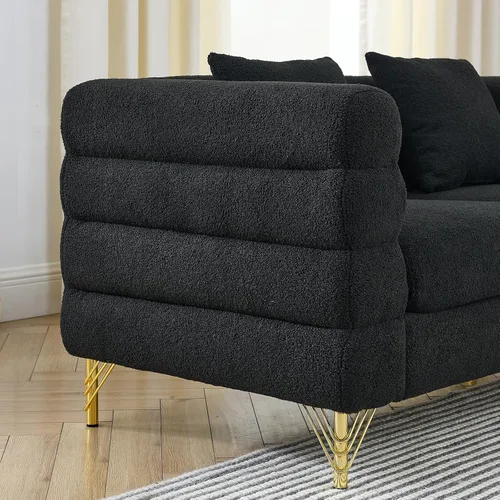 Vista 3 de Cómodo sofá de 3 plazas, sofá Boucle de gran tamaño de 81 pulgadas con diseño de asiento profundo, sofá tapizado con 2 almohadas, moderno sofá