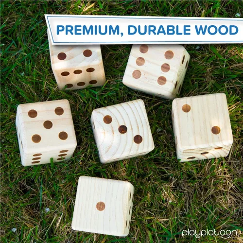 Vista 3 de Play Platoon Dados de césped - Juego de dados gigantes de madera para jugar juegos infinitos al aire libre