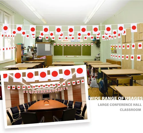 Vista 2 de Banderín de bandera de Japón, mini banderas japonesas pequeñas, decoración nacional de país para escuela, fiesta, eventos deportivos, 33 pies 30