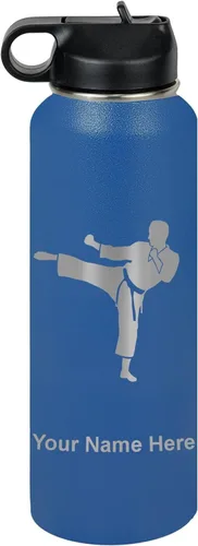 Vista 43 de Botella de agua personalizada LaserGram, Karate Man, de acero inoxidable con aislamiento al vacío de doble pared con tapa abatible, regalo grabado