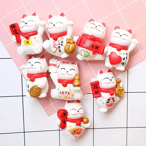 Vista 6 de Figuras de gato de la suerte, 8 piezas, mini Maneki Neko, gatos de la suerte, gatos de la suerte, gato japonés de la fortuna, kawaii gato japonés