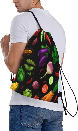 Vista 7 de Drawstring Gym Bag Sports Sackpack String Bag for Yoga Travel Swim-Healthy Vegetables Drawstring Backpack for Men Women