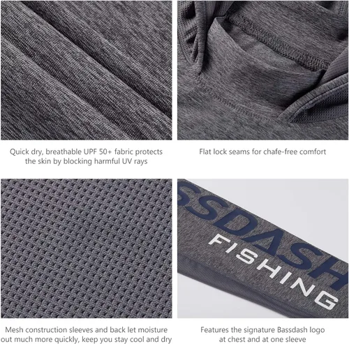 Vista 4 de BASSDASH UPF 50+ - Sudadera con capucha para hombre, protección solar UV, manga larga, rendimiento
