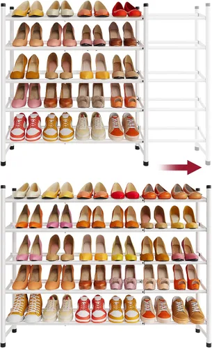 Vista 17 de Tajsoon Zapatero expandible para armario de 1 nivel, 28-41 pulgadas, almacenamiento de zapatos ajustable y apilable, organizador de zapatos de metal