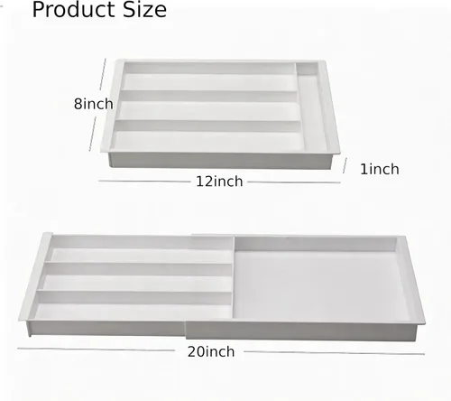 Vista 5 de Organizador de cajones de plástico para oficina, baño, dormitorio, cocina, escritorio, 1 capa más bandeja de almacenamiento blanca, expandible
