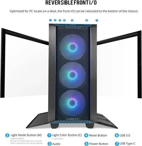 Vista 3 de Lian Li LANCOOL III E-ATX Caja de PC, Amplia Caja de Computadora para Juegos RGB con Puertas de Vidrio Templado Articuladas, Paneles de Malla Fina