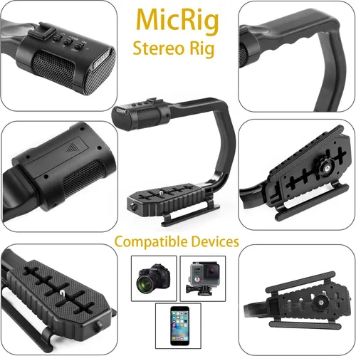 Vista 7 de [Renovado] Agarre de mango de video con micrófono integrado para DJI OSMO, estabilizador de mano universal de cámara Sevenoak Micrófono estéreo