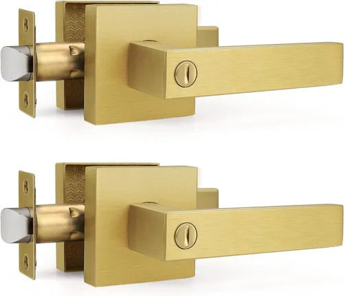 Vista 10 de Gobrico 1 paquete de manijas cuadradas de privacidad para puerta en acabado negro mate, manijas interiores sin llave, reversibles para puertas