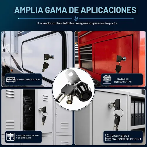 Vista 3 de Cerradura de leva tubular con llaves extraíbles, llaves iguales removibles. Cerradura de almacenamiento para compartimento de RV, cerraduras