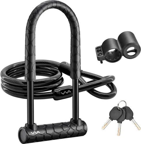 Vista 9 de Candado de bicicleta resistente antirrobo, cerradura en U para bicicleta con llave con cable de seguridad de 4 pies y soporte de montaje