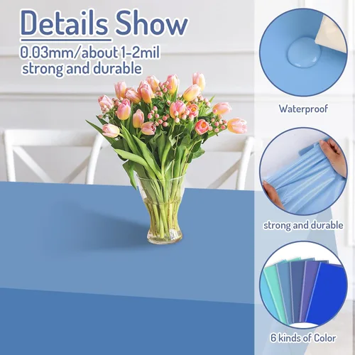 Vista 3 de Whaline 24 piezas de mantel azul de invierno de plástico, 6 gradientes de azul, mantel rectangular impermeable para decoración de boda de verano