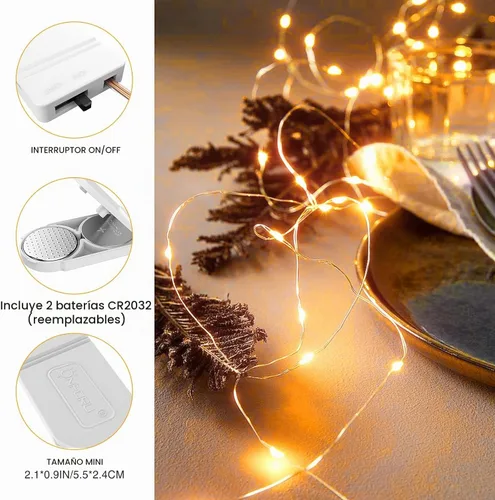 Vista 7 de Onforu Paquete de 16 tiras de luces de hadas blancas cálidas que funcionan con pilas, 2m IP67 impermeables, luz centelleante para frasco de Mason