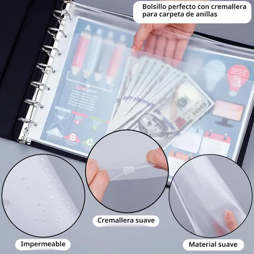 Vista 4 de Antner Carpeta de cheques de negocios de 7 anillos para cheques comerciales, capacidad de 600 cheques, cubierta de piel sintética con bolsa