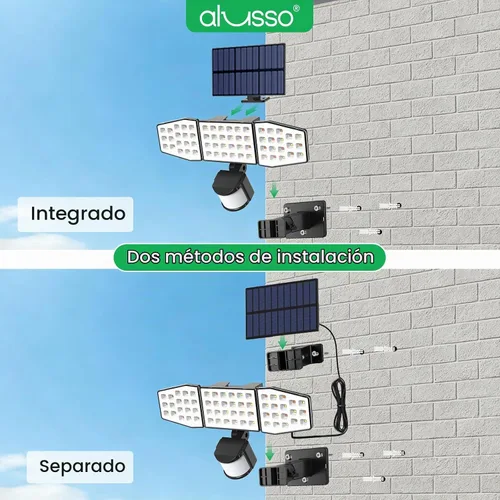Vista 9 de ALUSSO Luces solares con sensor de movimiento para exteriores de 400 lúmenes, luces de seguridad LED con control remoto, 3 modos