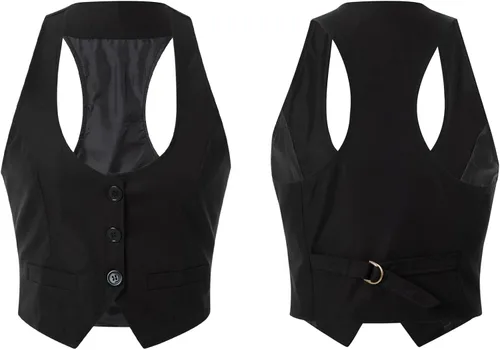 Vista 6 de XBTCLXEBCO Chaleco elegante para mujer con espalda cruzada con botones vintage steampunk sin mangas traje de esmoquin