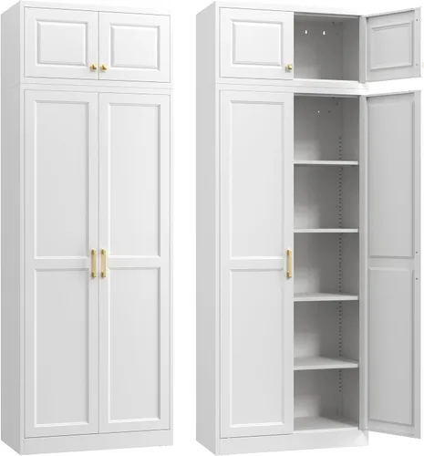 Vista 22 de SteeLoong - Armario de despensa de cocina, armario de almacenamiento de metal negro de 71" con puertas y 4 estantes ajustables, gabinete de cocina
