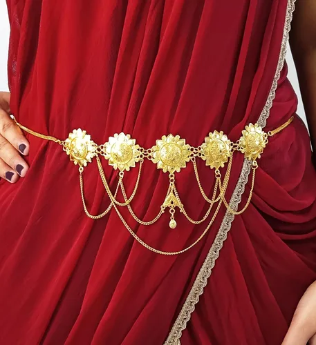 Vista 3 de Efulgenz Gold Tone Indian Jewelry for Women Dubai Style Kamarbandh Indian Gold Tone Big Flower Pendant Multilayer Chain with Leaf Kamarbandh Belly