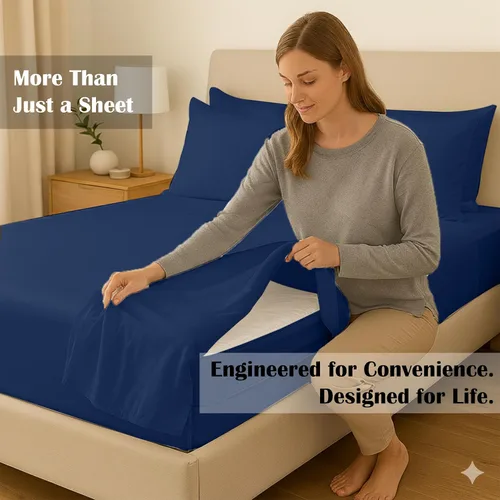 Vista 6 de Twin Zip Sheet 39x75-3 Piece Full Size Zipper Fitted Sheet - 1 Base & 2 Top Sheet - 1200TC 100% Cotton Breathable & Cooling - Fits 15" Deep Pockets