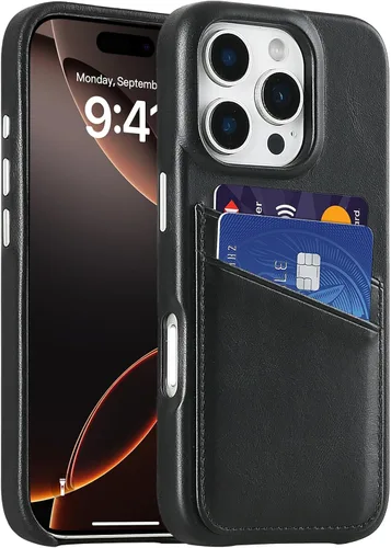 Vista 22 de LUCKYCOIN Funda de piel 100% auténtica tipo cartera para iPhone 13, diseño delgado con tarjetero y funda protectora a prueba de golpes, forro