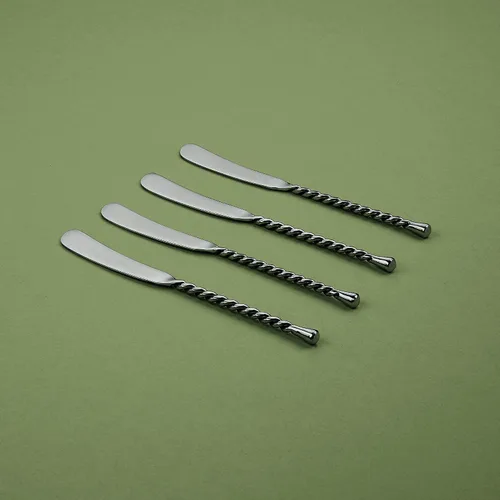 Vista 2 de Gourmet Settings - Juego de cuchillos esparcidores de 4 piezas - Colección Silver Tear - Esparcidores de acero inoxidable pulido/mate - Cuchillos