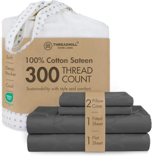 Vista 19 de Threadmill Juego de sábanas de algodón Twin Sábanas 100% algodón para cama tamaño Twin Juego de sábanas de satén jacquard damasco con bolsillo