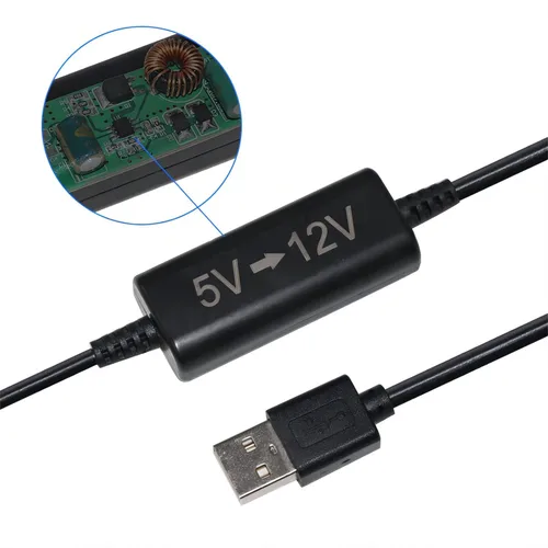 Vista 2 de USB 5V a 12V DC - Cable convertidor de voltaje (12 voltios 1.2 amperios máximo), cable adaptador USB-A de 5 V a 12 V con conector de CC de 5.5 x 2.1