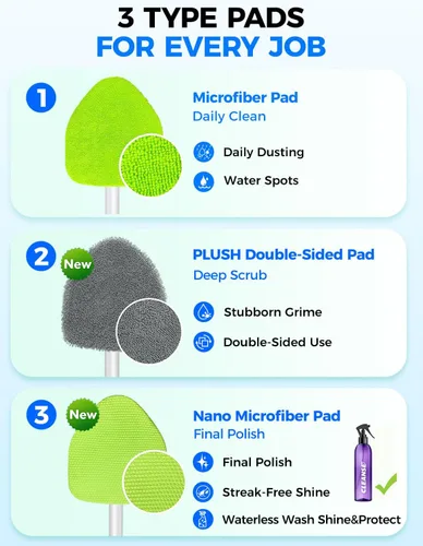 Vista 4 de XINDELL Herramienta de Limpiador de Parabrisas – Kit de Limpieza de Ventanas Interiores de Coche con Mango Extensible y 4 Almohadillas