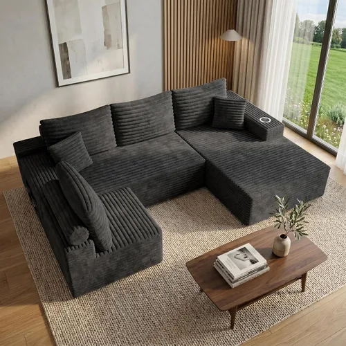 Vista 20 de Sofás seccionales de nube de gran tamaño para sala de estar, sofá modular de 7 plazas en forma de U de 122 pulgadas con diván, asiento profundo