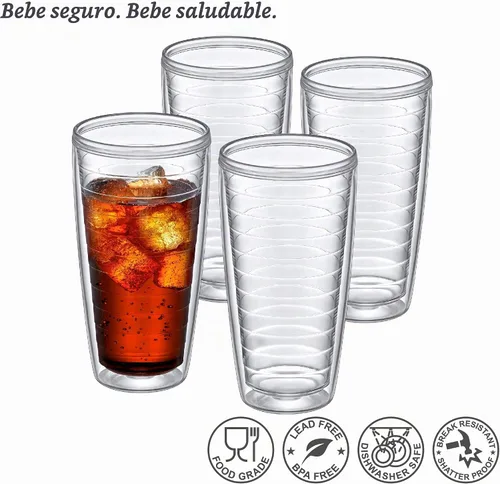 Vista 4 de Amazing Abby - Alaska - Vasos de plástico aislados de 24 onzas (juego de 4), vasos de plástico de doble pared, vasos reutilizables totalmente