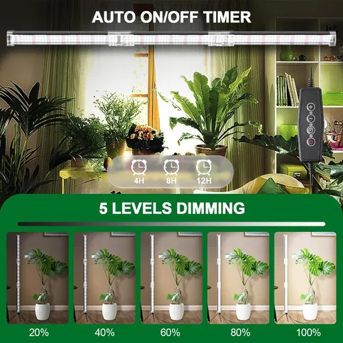 Vista 4 de Lámpara de plantas súper brillante de 48" T10, luz de cultivo de pie de espectro completo de 6000k, 3 modos y 5 niveles de atenuación, temporizador