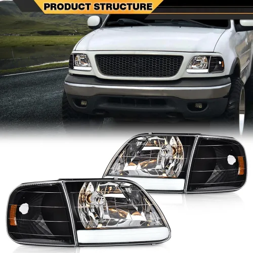 Vista 9 de CNNELL Juego de faros LED DRL estilo fábrica y luces de estacionamiento de esquina compatibles con F150 Expedition 1997-2002/Ford F150 Lente