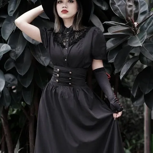 Vista 5 de Scarlet Darkness falda maxi victoriana estilo vintage con cintura alta acampanada