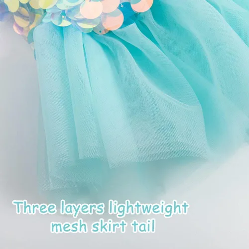 Vista 5 de Vestido de lentejuelas con cola de sirena para bebés y niñas, vestido de tul para cumpleaños, vestido casual de playa, ropa de fiesta