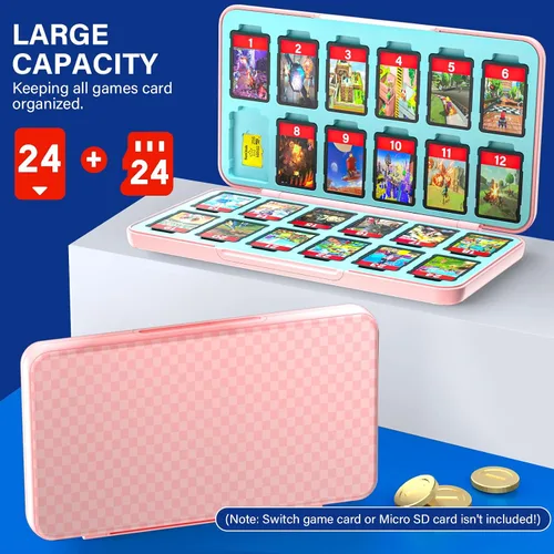 Vista 2 de CYKOARMOR Funda de juego Switch con 24 soportes para juegos compatible con Nintendo Switch y Switch OLED, funda de cartucho compacto para Switch