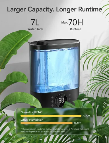 Vista 7 de GoveeLife Humidificadores de 7L para Dormitorio, Humidificador Inteligente de Relleno Superior de Niebla Fría y Cálida para Habitación Grande, Modo