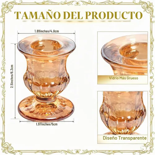 Vista 2 de 48 Portavelas Cónicos de Vidrio Transparente a Granel, Candeleros Pequeños de 2.5 Pulgadas, Elegantes Centros de Mesa para Bodas, Navidad, Día