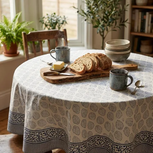 Vista 8 de ATOSII Amalfi - Mantel redondo de verano 100% algodón, estampado en bloques, para comedor, bodas, exteriores, fiestas, I Grand Millenial Farmhouse