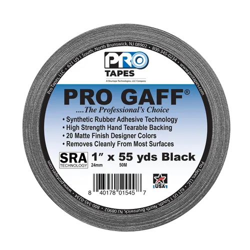Vista 2 de ProTapes Pro Gaff Cinta de Gaffer de tela mate premium de 1 pulgada de ancho con adhesivo de goma, 11 mils de grosor, 55 yardas de longitud