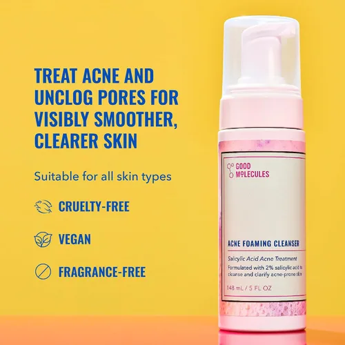 Vista 2 de Good Molecules - Limpiador espumoso para el acné - Limpiador espumoso con 2% de ácido salicílico - Lavado facial suave para el acné con hamamelis