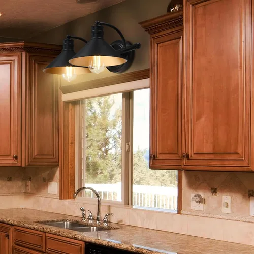 Vista 6 de 2 Light Bathroom Vanity Light Over Mirror - Black and Gold Farmhouse Wall Light for Bathroom Vanity Powder Room, Rustic Gooseneck Barn Style 2 Bulb