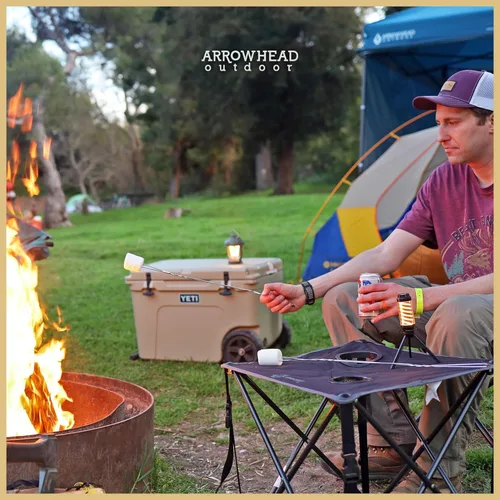Vista 2 de ARROWHEAD OUTDOOR Mesa plegable portátil de 26 pulgadas (26.0 in), 2 portavasos, cuadrado, funda de transporte, marco de acero, lona 600D de alto