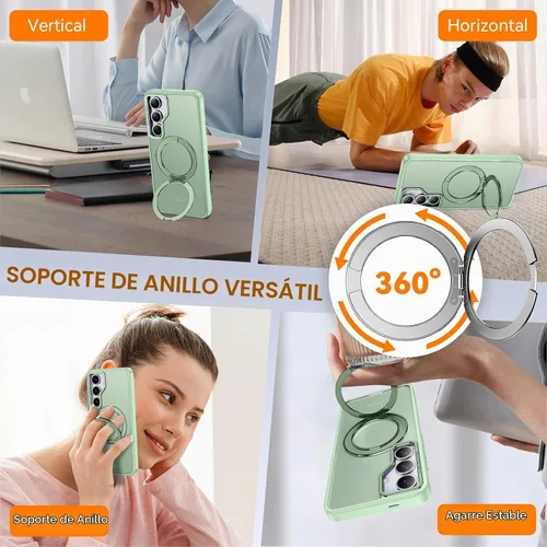 Vista 3 de Oneagle Soporte magnético giratorio de 360° para Samsung Galaxy S25 Plus translúcido [compatible con Magsafe]