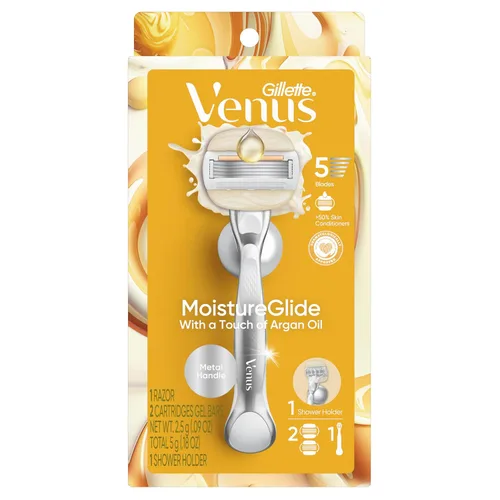 Vista 10 de Venus Moistureglide - Maquinilla de afeitar para mujer, mango reutilizable, 2 recambios de cuchillas de afeitar y soporte de ducha