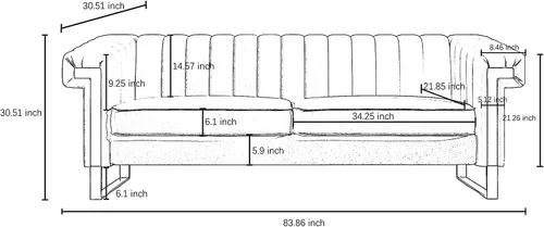 Vista 2 de Sofás de terciopelo de 83 pulgadas para sala de estar, cómodos sofás tapizados de 3 plazas para apartamento moderno para espacios pequeños (negro)