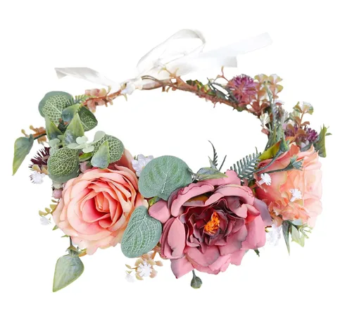 Vista 16 de Corona floral para mujer, diadema floral para el cabello, corona de flores, halo bohemio, fiesta, baile de graduación, fotos