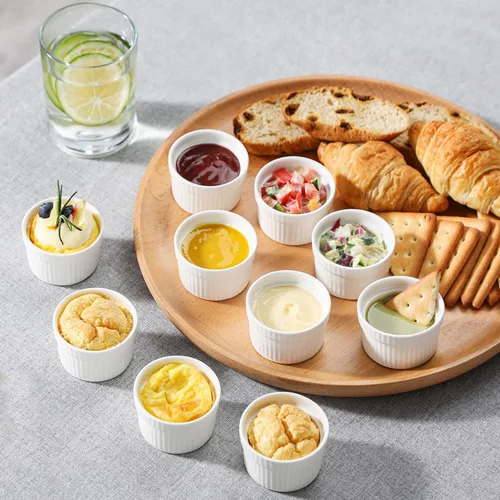 Vista 6 de MALACASA RAMEKIN.DISH - Juego de 24 mini ramekins de 2 onzas, Ramiken, moldes de cerámica para crema brulee, tazas de natillas blancas, cuencos
