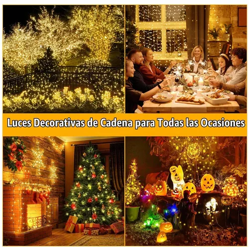 Vista 3 de Nisocy - Cadena de luces LED impermeable de 33 pies para exteriores, luces de hadas blancas cálidas con enchufe, luces de Navidad enchufables